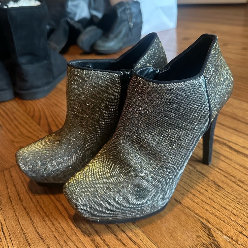 Gianni Bini Silver Animal Print Heeled Booties